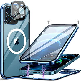 [ネジ固定式+アルミ合金バンパー]MESTRIEV iPhone 12 Pro 用 ケース クリア両面強化ガラス[360°全面保護] [一体型レンズ保護]MagSafe対応ワイヤレス充電対応 アルミ バンパー マグネット式 耐衝撃 アイフォン12 Pro 金属 ケース 鋭敏タッチ スマホケース iPhone 12 Pro 人気