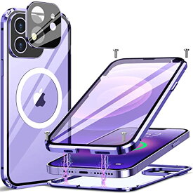 [ネジ固定式+アルミ合金バンパー] MESTRIEV iPhone 12 用 ケース クリア両面強化ガラス[360°全面保護] [一体型レンズ保護]MagSafe対応ワイヤレス充電対応 アルミ バンパー マグネット式 耐衝撃 アイフォン12 金属 ケース 鋭敏タッチ スマホケース iPhone 12 人気 6.1インチ(