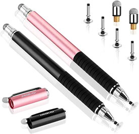 【送料無料】MEKO スタイラス タッチペン2本 +交換用ペン先6個 iPhone iPad Android タブレット（ブラック/ピンク）
