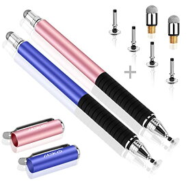 【送料無料】MEKO スタイラス タッチペン2本 +交換用ペン先6個 iPhone iPad Android タブレット（ブルー/ローズゴールド）