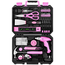 【送料無料】DEKO Pink 98 Piece Tool Set,General Household Hand Tool Kit with Plastic Toolbox Storage Case 141