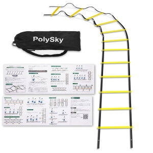 トレーニングラダー PolySky ラダー トレーニング 野球 サッカー 3m 4m 6m 9m 10m 収納袋付き スピードラダー 瞬発力 敏捷性 アップ フットサル テニス 練習 (黄, 3.00)