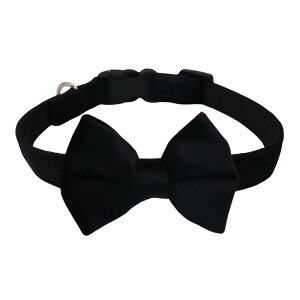 WDPAWS 犬 首輪 犬の首輪 小型、中型、大型犬用首輪 可愛い 蝶結び付き 軽量 外れないタイプ ソフトベルベット製 通気性 柔らかい サイズ調節可能 (黒, L)