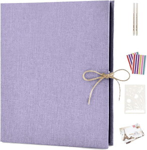 AIOR スクラップブック 手作り アルバム フォトアルバム 亜麻 写真アルバム フォトブック DIY 台紙 30枚/60ページ 結婚式 記念日 卒業 カップル 赤ちゃん 誕プレ プレゼント パープル