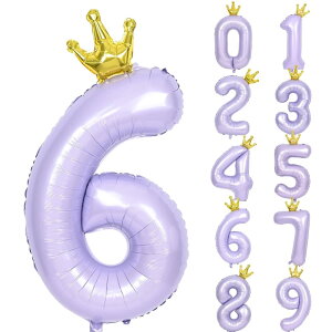 Lausatek バルーン 数字 風船 誕生日 40インチ 大きい ナンバー6 王冠付き クラウン バースデー 飾り付け パーティー 記念日 結婚式 男の子 女の子 約100cm 紫 ラベンダー