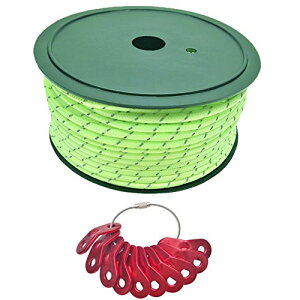 【送料無料】Cheerly キャンプ テントロープ 50m 4mm反射/ 5mm蓄光+反射 高視認性 ガイロープ アルミ自在金具 10個 アウトドア 用 (蓄光+反射ロープ(5mmx50m)+自在金具10個)