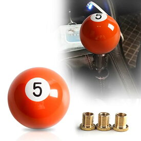 【送料無料】YESHMA 汎用 シフトノブ ビリヤード MT車 シフトレバー 5 番号 ボール型 丸 直径54 アダプター付き M10x1.25 M10x1.5 M8x1.25 ギアノブ アクリル製 オレンジ