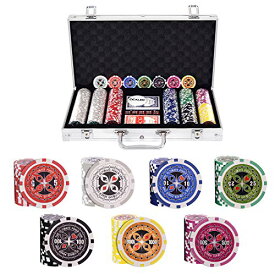 【送料無料】GYMAX ポーカーチップ ポーカー チップ 300枚 カジノチップ ポーカーセット 数字入り トランプ付き テーブルゲーム カジノセット (シルバー)