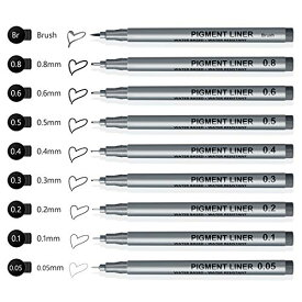 【送料無料】AKARUED 製図ペン 9本セット 水性ペン 漫画用ペン 防水 サインペン ニードルペン ドローイングペン 黒インク イラストペン 線径0.05-1.0