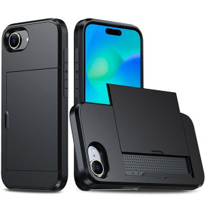 MuZiF iPhone 16e �p �P�[�X �J�[�h���[ �ϏՌ��\�� �ČR�ϏՌ� �S�ʕی� �C�菝�h�~ PC �w�ʎ��[ �A�C�t�H��16e �p �J�o�[ �P�[�X�iiPhone 16e�p,�u���b�N�j