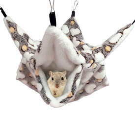 AmzBarley 小動物用ハンモック ハムスター『二重層 2サイズ：34*34cm 20*20cm』小動物 ハンモック フェレット 保温 ふわふわ ペット ハンモック ハンモック 冬用 小動物 ケージ内装 取り付け簡単 吊り下げる 寝床 休憩所 遊び場 暖かい巣