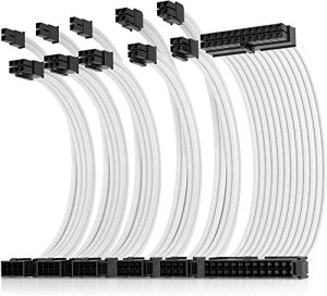 【送料無料】AsiaHorse 更新 16AWG PC電源 延長ケーブル、GPU/CPU 用 PC スリーブケーブル キット、電源コンピュータ ケーブル延長ケーブル コーム付き、24PIN/(6+2) PIN/(4+4)PIN ケーブル管理、30CM、白