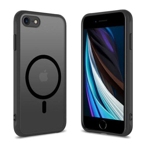 iPhone SE 第3世代 第2世代 ケース 半透明 MagSafe対応 iPhone8 ケース マグネット搭載 iPhone7 ケース カバー 米軍MIL規格 耐衝撃 マット感 スマホケース se 黄ばみなし ストラップホール付き マグセーフ対応 ワイアレス充電対応 EUMADOVE (ブラック, iPhone se se2 se3 8 7