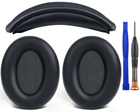SOULWIT イヤーパッド + ヘッドバンド セット Sony WH-1000XM3 (WH1000XM3) Over-Ear 用 ヘッドセット 交換 キット ヘッドホン 替え パッド 劣化防止 クッション DIY ヘッドストラップパッド 修理 部品 (ブラック)