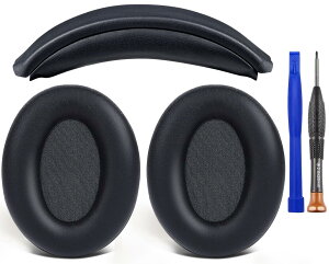 SOULWIT イヤーパッド + ヘッドバンド セット Sony WH-1000XM3 (WH1000XM3) Over-Ear 用 ヘッドセット 交換 キット ヘッドホン 替え パッド 劣化防止 クッション DIY ヘッドストラップパッド 修理 部品 (ブラ