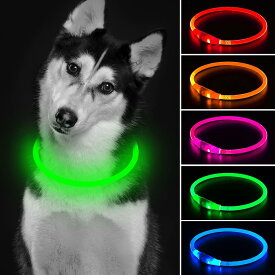 iTayga LED 犬 光る首輪 ライト 散歩 子犬 犬用訓練首輪 小型、中型、大型犬用 ペット用品充電式 TPU材料[500m先から目視可能] ペット 夜間 安全性 防水