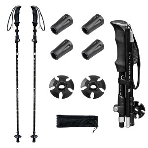 Glvaner トレッキングポール 登山用品 2本セット しんしゅく 折りたたみ 軽量 ステッキ アルミ製 5段伸縮式 2本詰め 登山ストック 荷重力が強い ウォーキングポール コンパクト 長さ調整可能