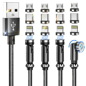 Nonfuf }Olbg [dP[u USB iPhone [4{g 1Mx2 2Mx2] 3in1 540°] イłP[u USB C Type-C Micro USB ^Cvc [d [dR[h  C RlN^ X}z [d (ubN)