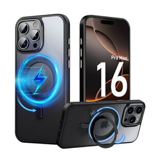 PRODELI �P�[�X For iPhone 16 Pro Max ��p �J�o�[ 360°��]�X�^���h MagSafe�Ή� �ČRMIL�K�i �ϏՌ� �w��h�~ ���C�� ���X�[�d�Ή� �����h�~ �����Y�ی� �C�菝�h�~ �}�b�g�� �����O �}�O�l�b�g���� �X