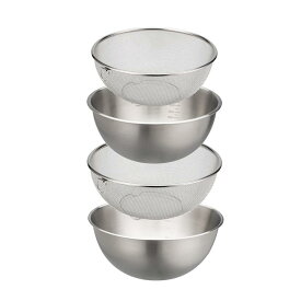 Doveja4個組ザルとボールザルセット ステンレス ボール(水切り穴) ザル ボウル & ざる 4個 セット
