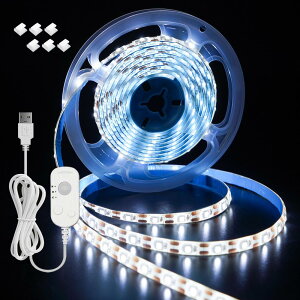 LEDテープライト ストリップ ライト イルミネーションライト 無段階調光 led テープライト 昼光色 防水 人感 明暗 センサー付き 間接照明 正面発光 切断可能 両面テープ 取付簡単 USB給電式 台