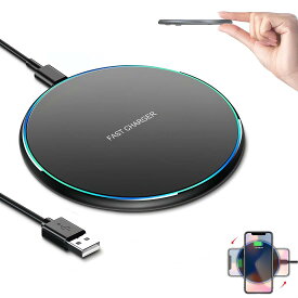 【2024超薄型】ワイヤ レス充電器 Qi認証 置き型充電器 最大15W出力 USB Type-Cポート 急速充電パッド 軽量 置くだけ充電 i-Phone15/14/13/12 シリーズ/Xs/AirPods2/AirPods Pro 他のQi対応の機種（ブラック）