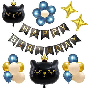 Mainiusi 誕生日 飾り付け バルーンセット 男の子 女の子 黒猫 風船 HAPPY BIRTHDAY ガーランド ゴールド 動物 ペット ハッピーバースデー 飾り パーティー用品 子供 かわいい 記念日 祝い デコレー