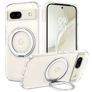 DOMAVER Google Pixel 8A ケース 360°回転スタンド 縦横両対応 リング マグネット搭載 MagSafe対応 透明 耐黄変 ワイヤレ ス充電対応 ピクセル8a ケース 米軍MIL規格耐衝撃 指紋防止 グーグルピクセル8A