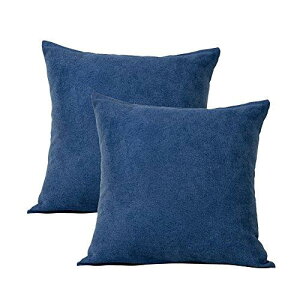 Topfinel クッションカバー リネンっぽい 45×45cm 北欧 おしゃれ 綿麻 無地 ソファ背当て 装飾枕カバー 座布団カバー ネイビー 2枚セット(全10色)