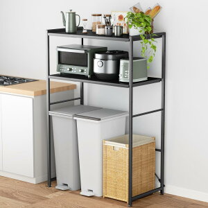 【幅伸縮可上下調整可】ゴミ箱上ラック TKUIN 電子レンジラック レンジ台 幅60〜80cm 高さ8段階調整 トースター置き台 多機能 キッチンラック キッチンボード 収納棚 収納ラック レンジボード