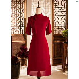 ドレス　チャイナドレス　オシャレ　綺麗　上品　コーデ　大歳　コスプレ レッド ウェディングドレス 結婚 通常 き 着る こ チャイナ ドレス 幸せ 義母 夏 シフォン 若くて す