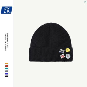 ユニセックス 帽子 小物 イン カップル ストリート ファッション スマイリーフェイス バッジ ニット 帽子 レディース 冬 暖かい 韓国 ウール 男性