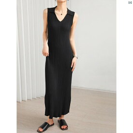 レディース　ファッション　レディース　オシャレ　コーデ　春　秋　夏 ポロ 襟 冷感 ノースリーブニット ベスト ドレス レディース 夏 スリムフィット ピット グレー ヒップ スカート 高度