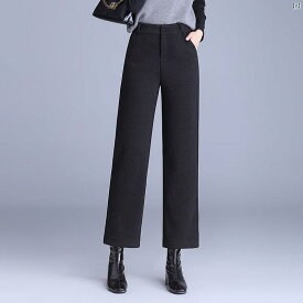 レディース　ファッション　コーデ　春　夏　秋 秋冬 レディース ウール ワイド レッグ パンツ ベルベット 厚手 ハイウエスト スリム フロア レングス ストレート