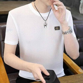 メンズ　ファッション　コーデ　男性　オシャレ メンズ クール 半袖 Tシャツ ラウンドネック 夏 ハイエンド チェック柄 アイス フィール