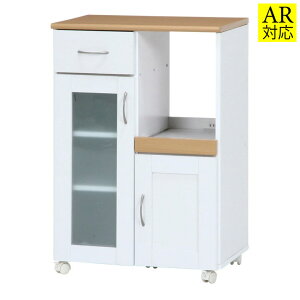 【送料無料_b】キッチンカウンター キャスター付き コンセント付き 幅60cm 間仕切り 引き出し ガラス扉 レンジ台 炊飯器 サージュ ホワイト ナチュラル
