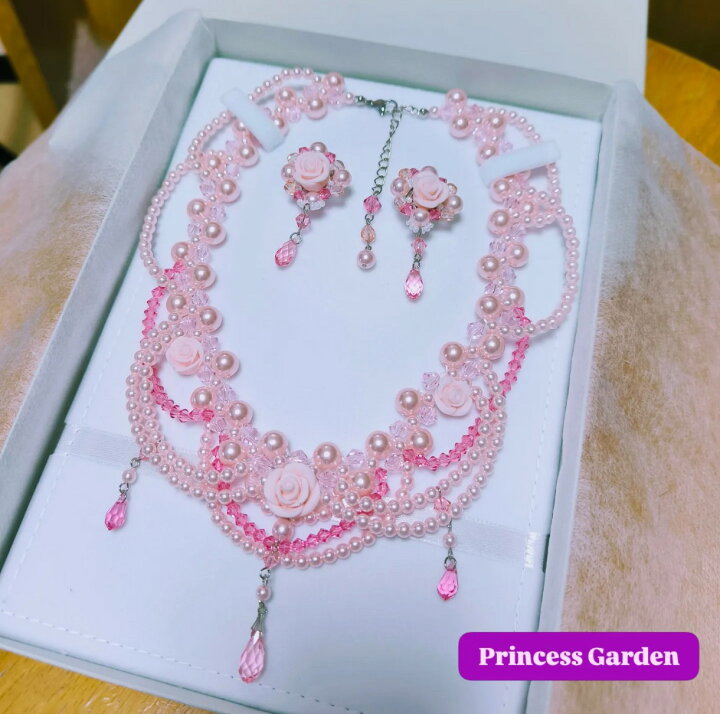 楽天市場】ピンクパールと薔薇のネックレスセット 完成品 手作りビーズ 