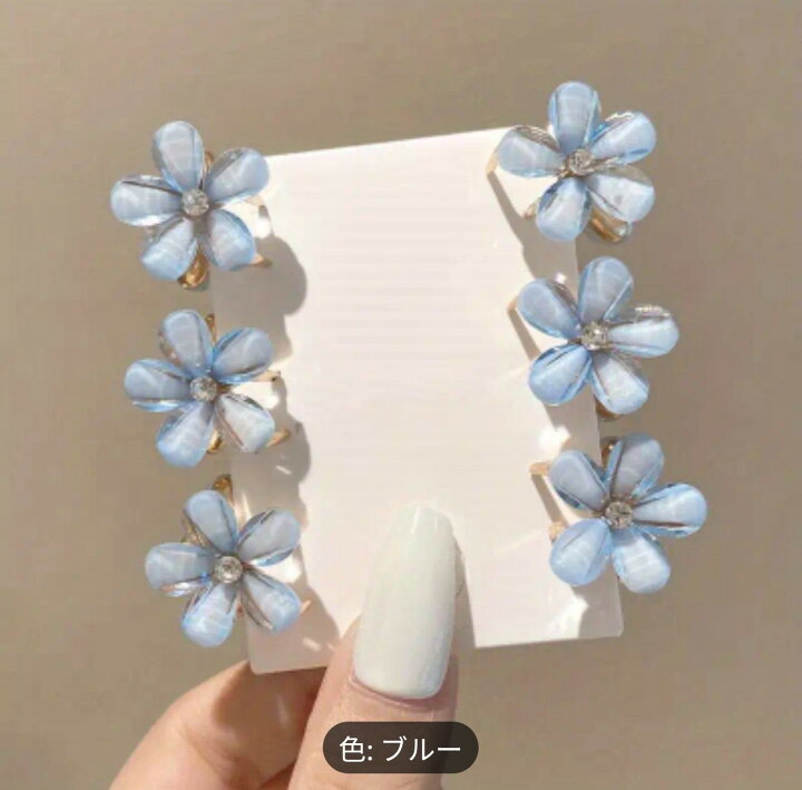 楽天市場】5色・髪の毛に花飾り！お花のヘアクリップ(ブルー6個セット 