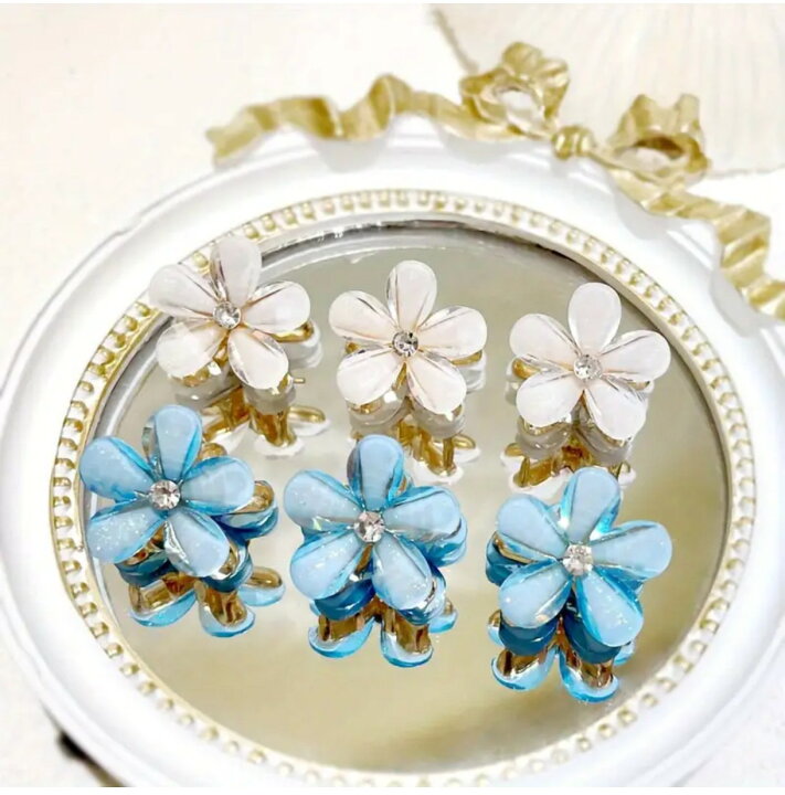 楽天市場】5色・髪の毛に花飾り！お花のヘアクリップ(ブルー6個セット 