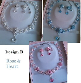 3色・ロマンティックハートが揺れる薔薇のネックレス手作りキット 薔薇のネックレス 手作りビーズキット ウエディングドレス ハンドメイド ビーズアクセサリーキット 結婚式 パーティー クレイローズ 樹脂バラ