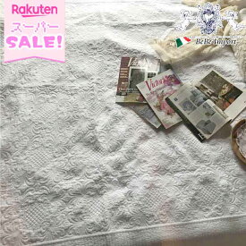 ＼スーパーSALE／ [3,927円OFF!] ヨーロピアン White Quilt マルチカバー 200×200 【アンティーク調 クラシック ロココ フレンチシック シャビー インテリア雑貨 小物 ファブリック レース フラワーモチーフ】