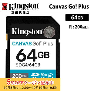 [5%OFFN[| 10܂]LOXg Canvas Go! Plus 64GB SD J[h UHS-I U3 V30 SDG4/64GB Kingston SDJ[h DSLR  ~[X 4K Ki LZs