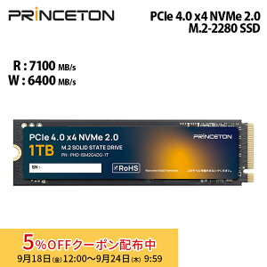 [5%OFF�N�[�|�� 24�����܂�]M.2 PCIe 4.0 x4 NVMe 2.0 �Ή� �����^SSD 1TB �ǂݍ��ݍő�7100MB/s 3�N�ۏ� 320TBW PHD-ISM2G4DG-1T SSD �����^ �ϏՌ� �ϐU�� princeton Gen4