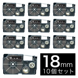 カシオ用 ネームランド 互換 テープカートリッジ XR-18ABK ラベル 10個セット 18mm／黒テープ／白文字