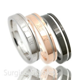 サージカルステンレス キュービックジルコニア ローマ数字 リング 4mm幅 1本 選べる3色 レディース メンズ 誕生日プレゼント ギフト 結婚指輪 マリッジリング