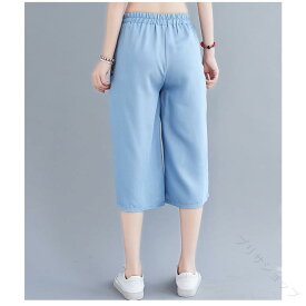 クロップドパンツ レディース ワイドパンツ 七分丈 サマーパンツ ウエストゴム パンツ ゆったり 7分丈パンツ 夏 カジュアルパンツ ガウチョパンツ ズボン ボトムス 夏服 春服 秋服 涼し