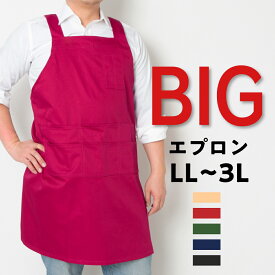 エプロン 大きいサイズ ビッグエプロン 大きい LL 3L メンズ レディース 男女兼用 速乾 ポリエステル 綿 無地 黒 プレゼント ギフト 還暦祝い 名入れ 刺繍 ユニフォーム 制服