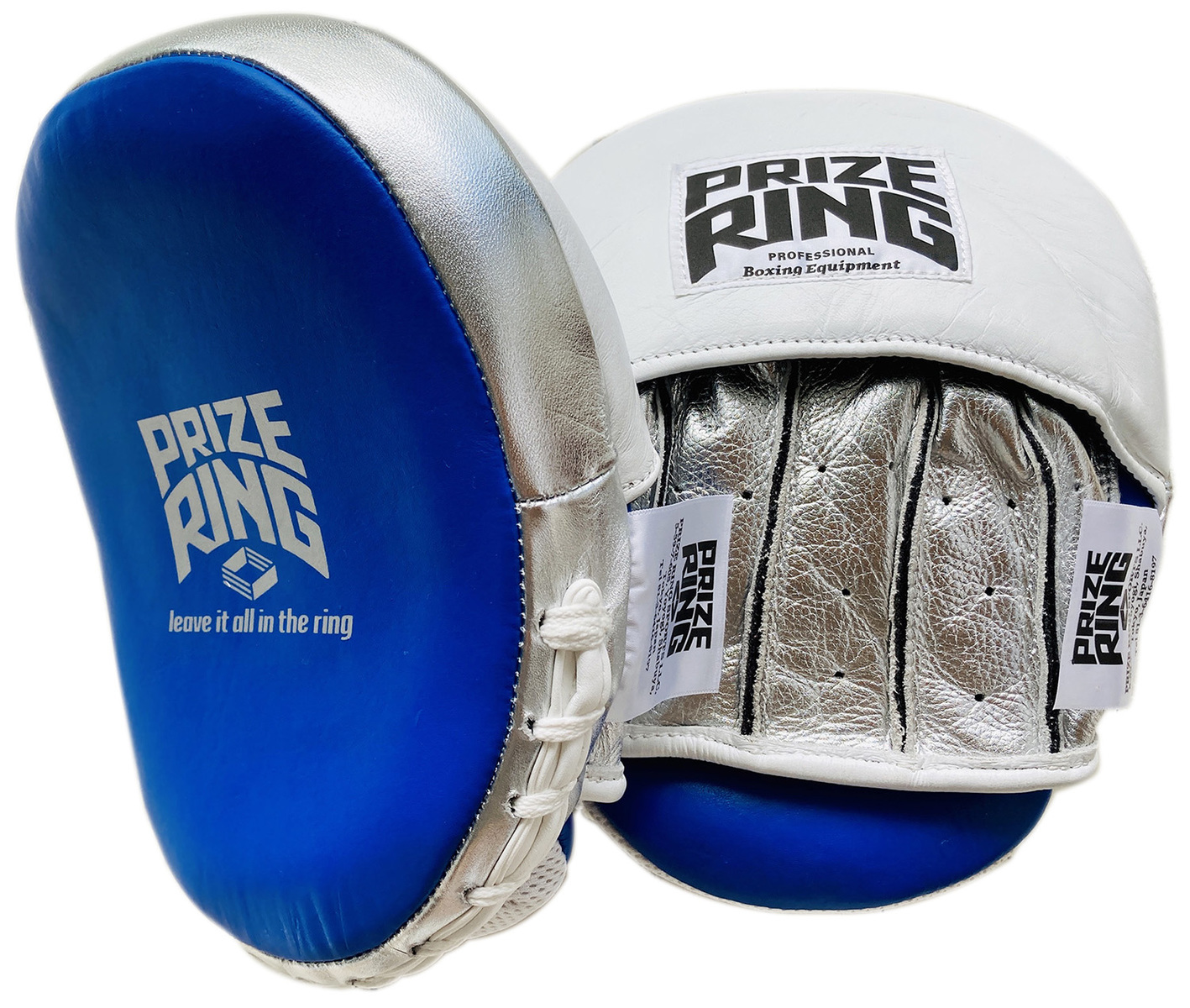 プロ仕様の本革製 PRIZE 在庫有 RING プライズリング ボクシング用ミット 青 正規代理店 シルバー 