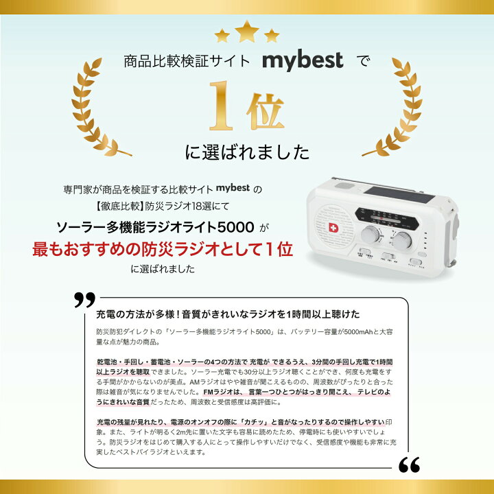 楽天市場】家電批評ベストバイ獲得 ソーラー多機能ラジオライト5000  