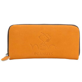 ピーナッツ 長財布 PEANUTS GLOVE 袋縫い R 束入れ ラウンド型 お札入れ 小銭入れ カード入れ ポケット ファスナー 高い収納力 人気 おしゃれ かわいい 高級感 丈夫 本革 牛革 カウレザー コットン スヌーピー ウッドストック 型押し 73018 【CPT】